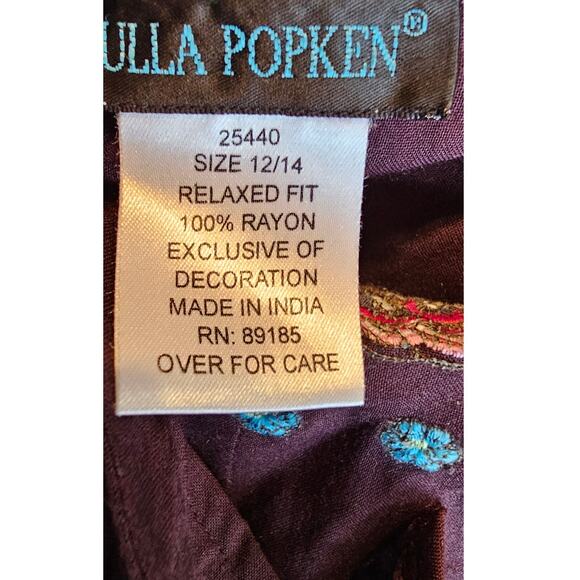 Ulla Popken Relaxed Fit Embroidered Floral V-Neck Boho Tunic Top XL 12 14 Purple - Picture 4 of 5